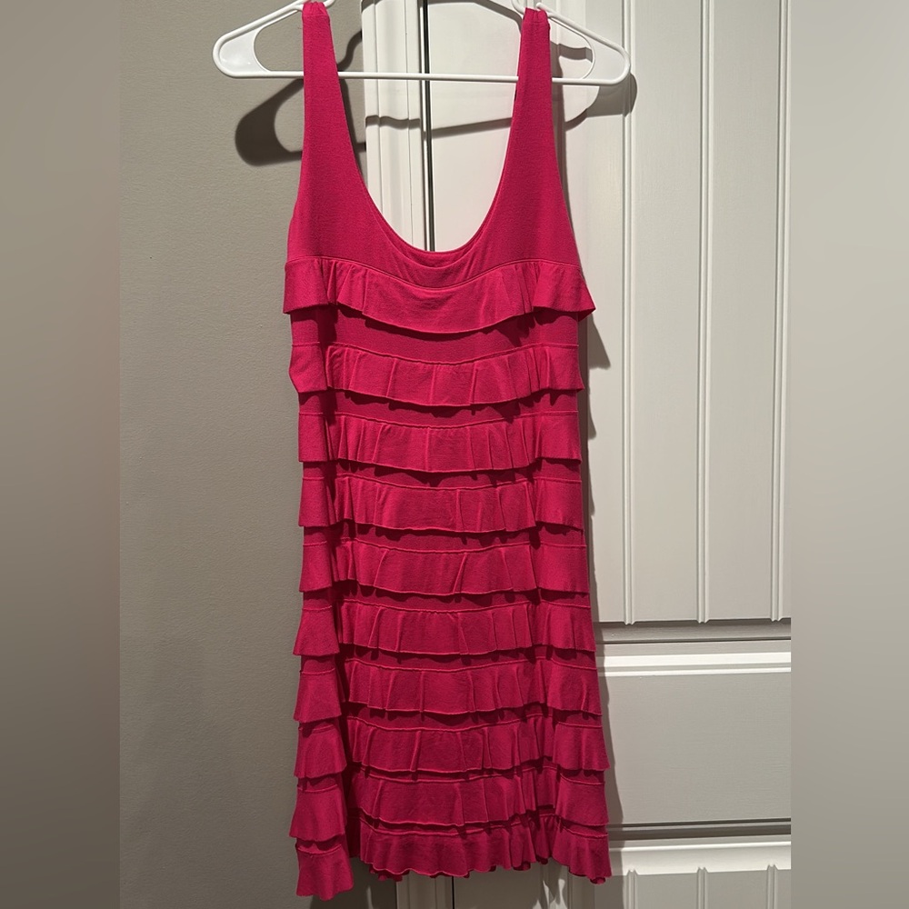 Express Hot Pink Ruffle Tiered Mini Dress